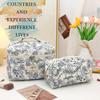 Large Capacity Quilted Floral Makeup Bag - Portable Cotton Toiletry Handbag with Cute Flower Design for Students
