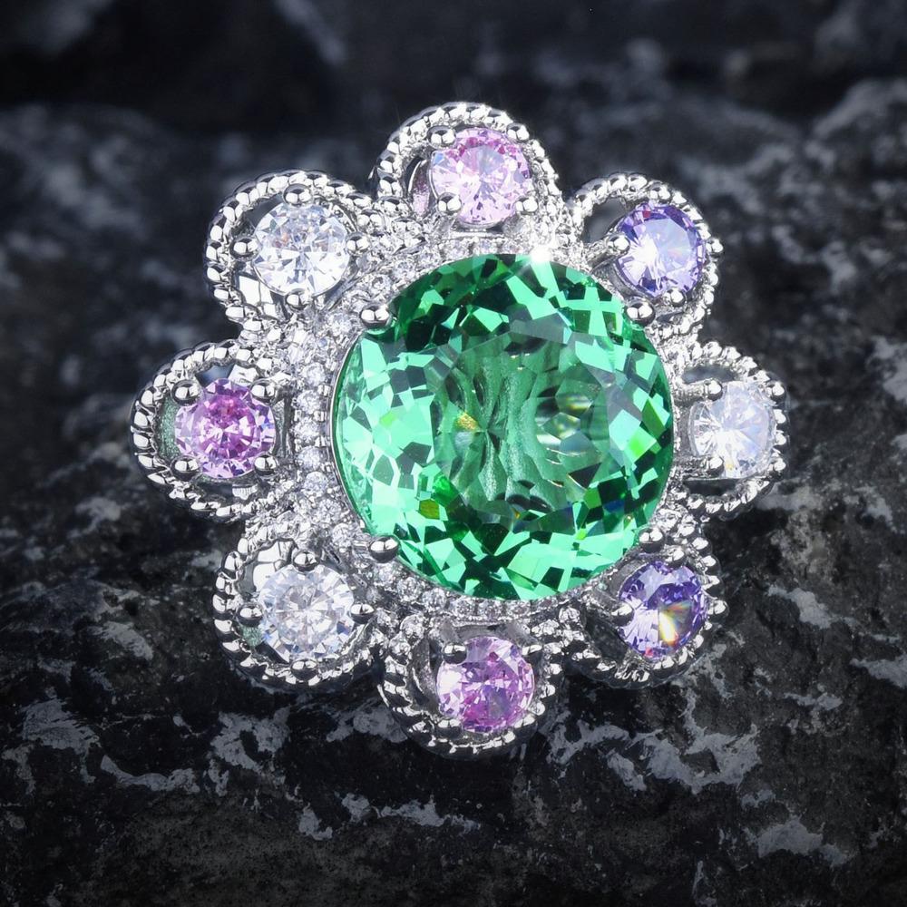 BELLA BOX Luxurious And Dynamic Mint Green Sunflower Jewelry Set Suitable For Women's Banquet And Party Fashion Jewelry