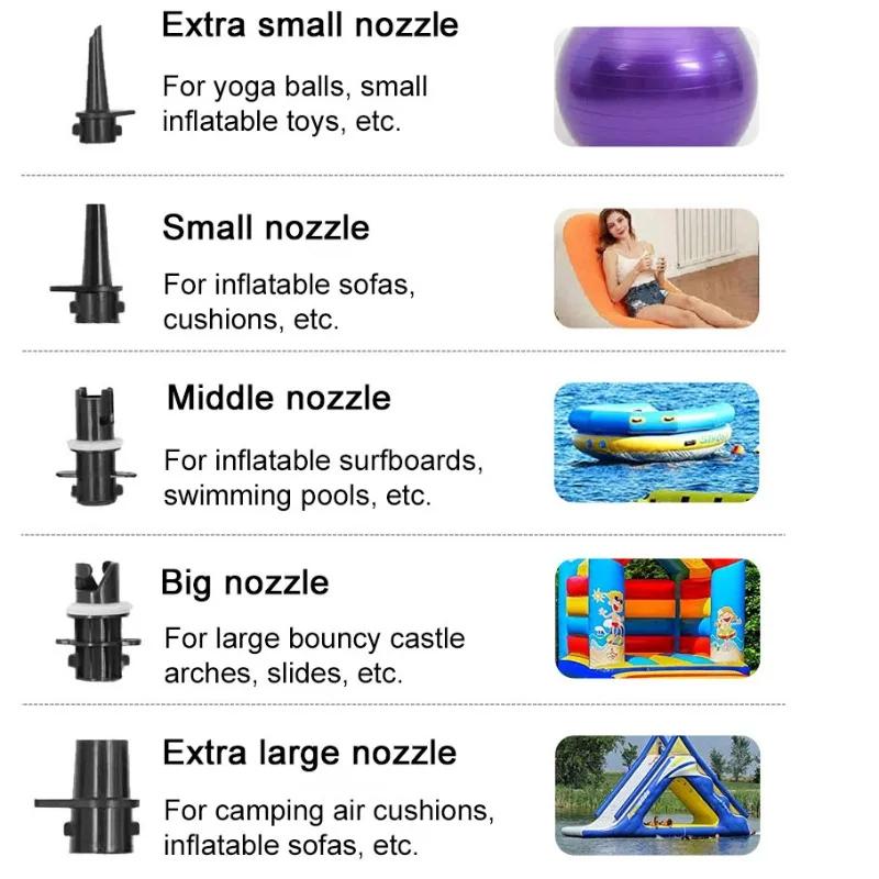 Pompă de aer electrică de 600 W, pompă portabilă pentru deflator cu 5 duze pentru saltea de aer gonflabilă, inel de înot, jucării gonflabile pentru piscină