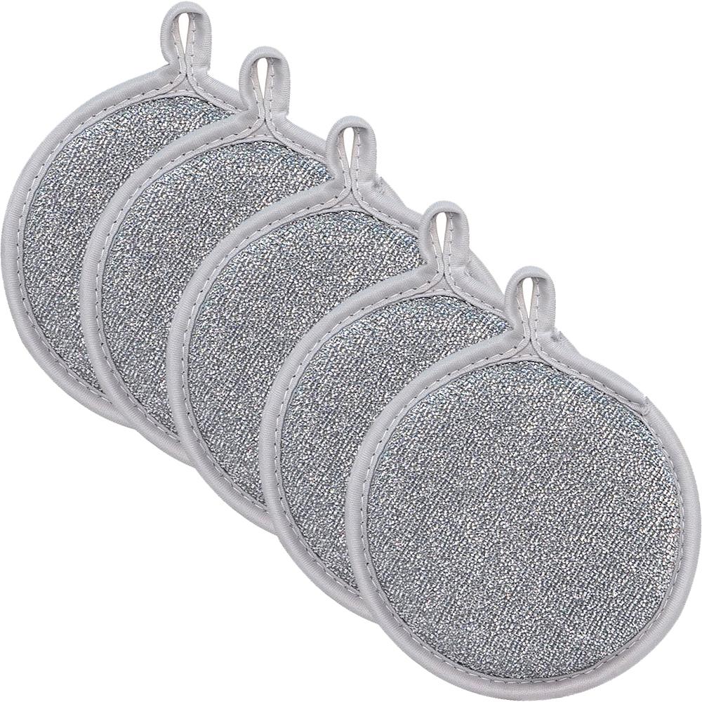 

5 шт. универсальные двухсторонние проволочные тряпки для мытья посуды для влажной и сухой чистки, тряпки для мытья посуды 5 PCS серебряный