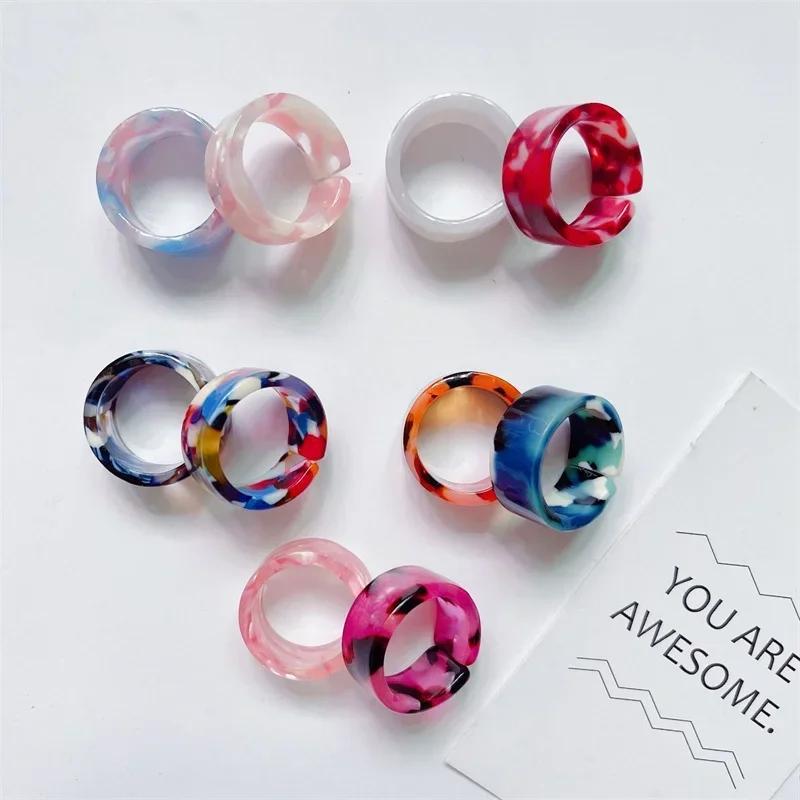 Colorful Open Marbling Ring Aesthetic Acetate Colorful Acrylic Thick Round Rings for Women Girls Jewelry Accessories Gifts