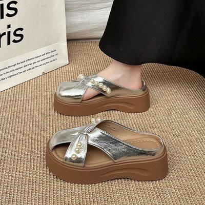 Fashion Temperament Versatile Pearl Hollow Girls Bag Head Slippers Summer 2025 New Wear Sandals Breathable Slippers