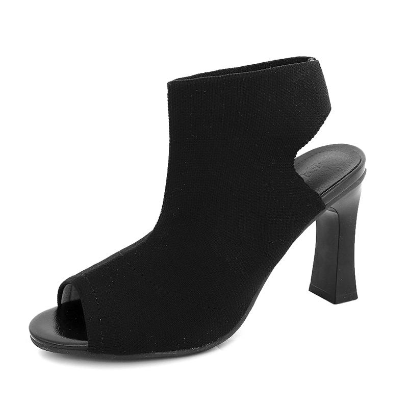 Women's Square Heel Sandals Summer New Round Head Fabric Fabric Anti-slip Wear-resistant High Heels