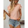 Women's Spring and Summer New Solid Colour Round Neck Button Short-sleeved T-shirt Hollowed Out Tops