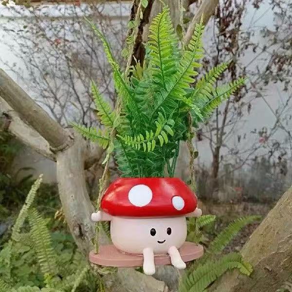 Cute Cartoon Character Smiling Face Hanging Flower Pot Resin Crafts Suitable for Garden Decoration