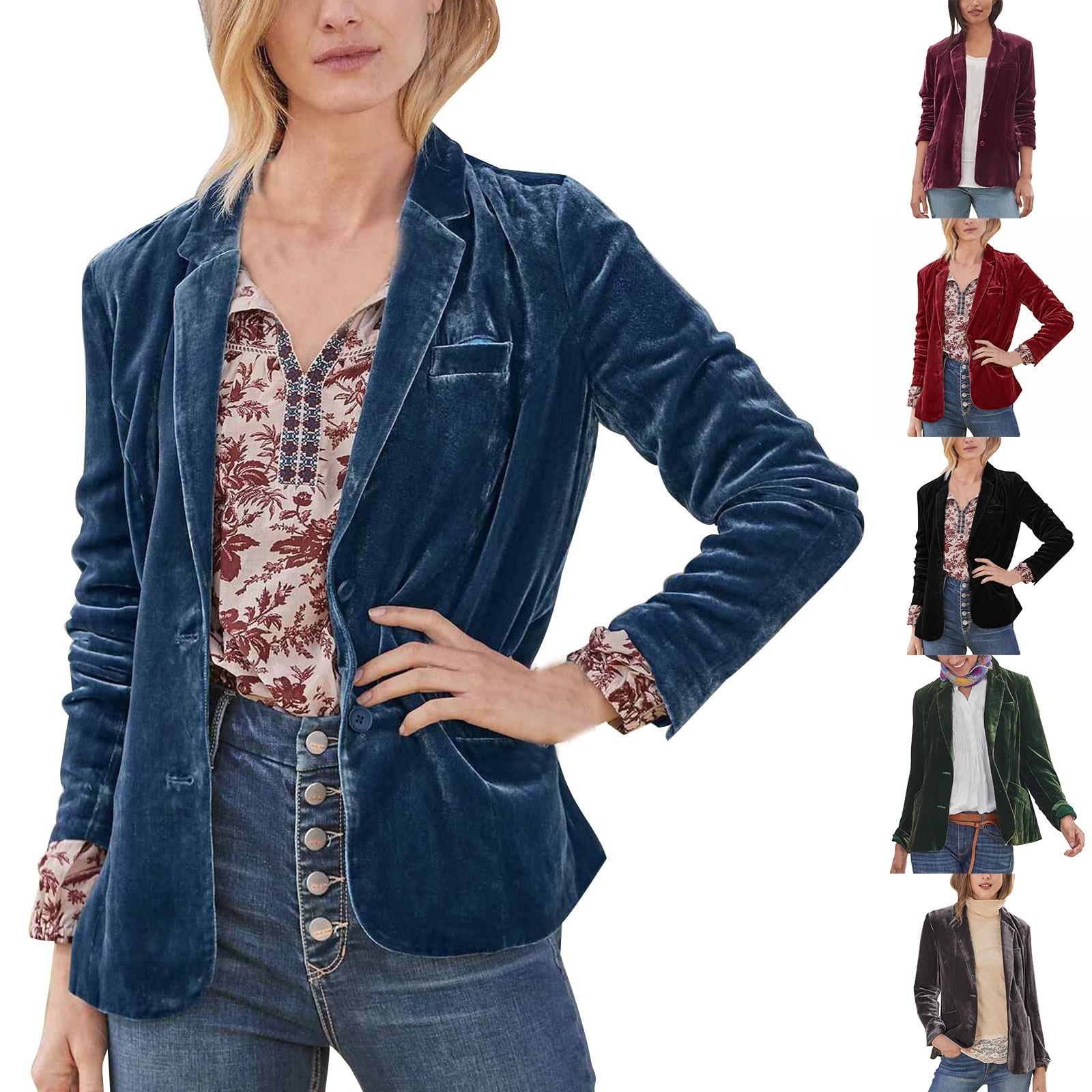 

Женский бархатный пиджак с длинным рукавом, заостренными лацканами, на пуговицах, рабочая куртка с карманами L