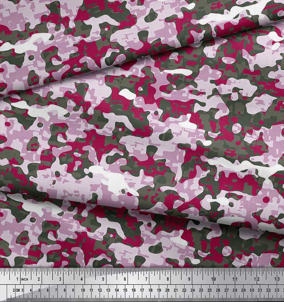 Soimoi Japan Crepe Satin Fabric Two Tone With White Camouflage Print Fabric by the metre 42 Inch
