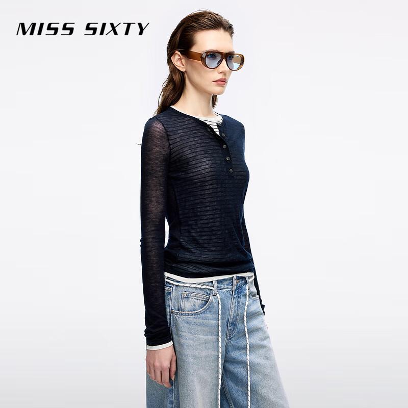 MISS SIXTY Women's 2025 Fall Faux Layered Wool Henley Knit Top