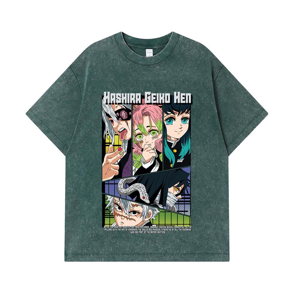 275 GSM Washed T-shirts 100% Cotton Demon Slayer V18 Hashira Geiko Print Unisex Heavy Cotton T Shirt