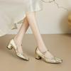 Krazing Pot Full Grain Leather Round Toe Med Heels Autumn Mary Janes Summer Shoes Women Pleated Decoration Pumps