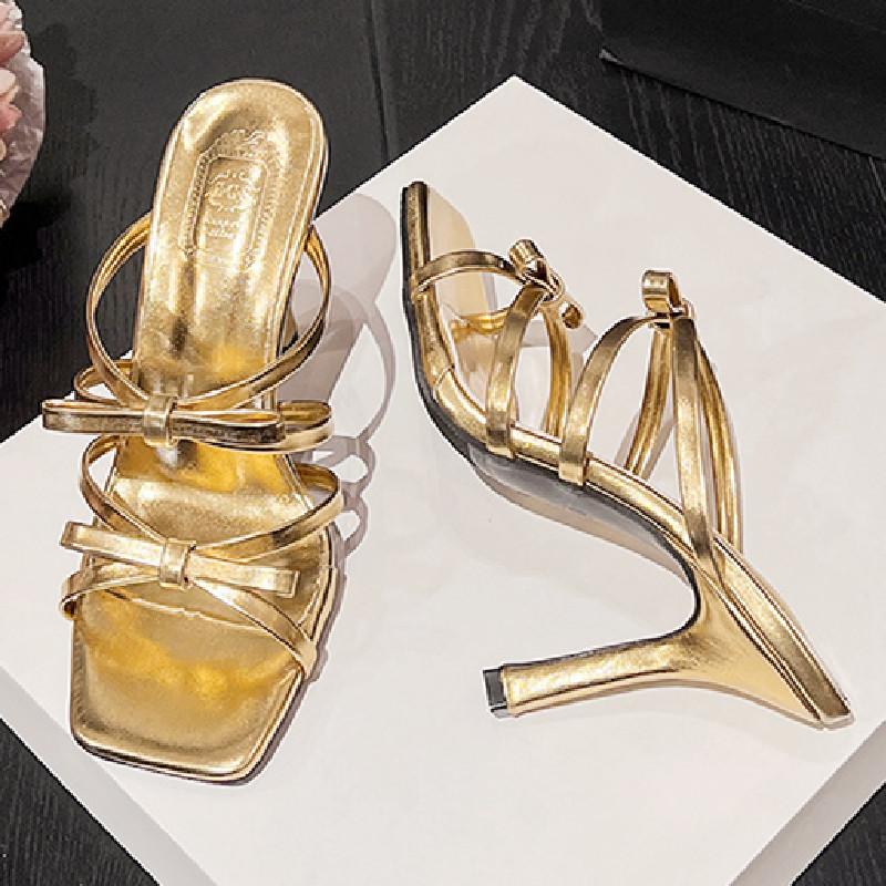 Fashion Luxury Bow Cross Tied Women Sandals Summer Fashion Square Toe Open Toe Super High Heel Designer Shoes Sweet Comfort Dress Shoes