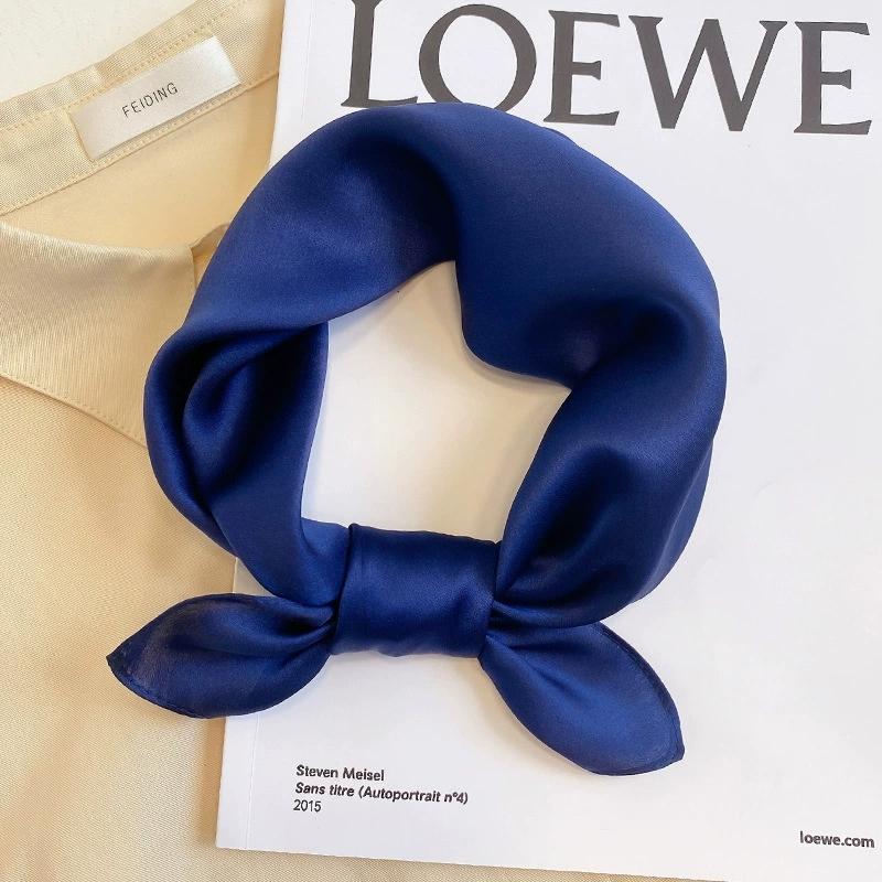 53CM Square 100% Mulberry Silk Scarf Solid Color Roll Edge Small Head Neck Hijab Women Decoration Kerchief Silk Bandana Scarves