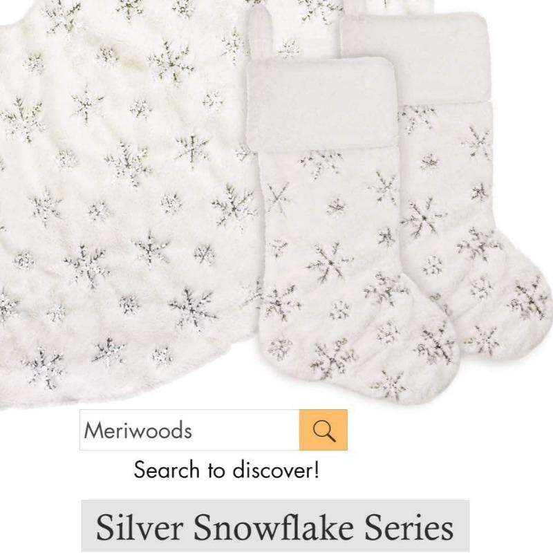 White Plush Stamping Gold Silver Embroidery Snowflake Christmas Stocking Merry Christmas Decor For Home Xmas Gift Socks Kids Fav