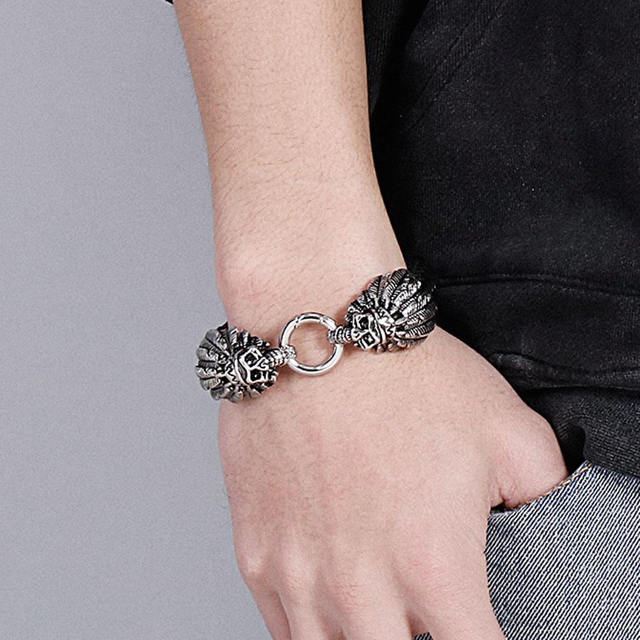 Gothic Punk Style Double Skull Head Bracelet for Men Retro Stainless Steel & Braided Leather Men's Wrap Bracelets Jewelry Accessory