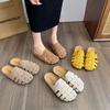 SyfIyno Summer New Women's Shoes for Outerwear, One Foot Sandals, Roman Woven M Ü Ller Hollow Flat Casual Women's Slippers