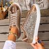 2025 Summer New Arrival Plus Size Sequined Front Lace-Up Solid Color Oversized Sneakers