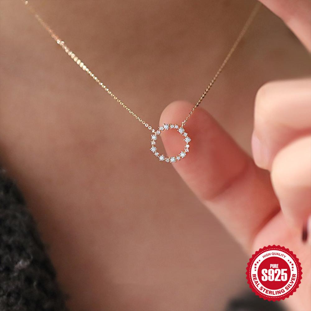 925 Sterling Silver Collarbone Chain Inlaid With Zircon Full Diamond Circle Necklace Temperament Exquisite Versatile Accessories
