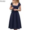 ZANZEA Women Elegant Square Collar Casual Short Sleeve Dress