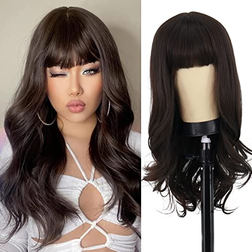MISSQUEEN Long Wig with Bangs Long Wavy Wig Wigs for Women Heat Resistant Synthetic Women's Cosplay Wigs for Daily Use