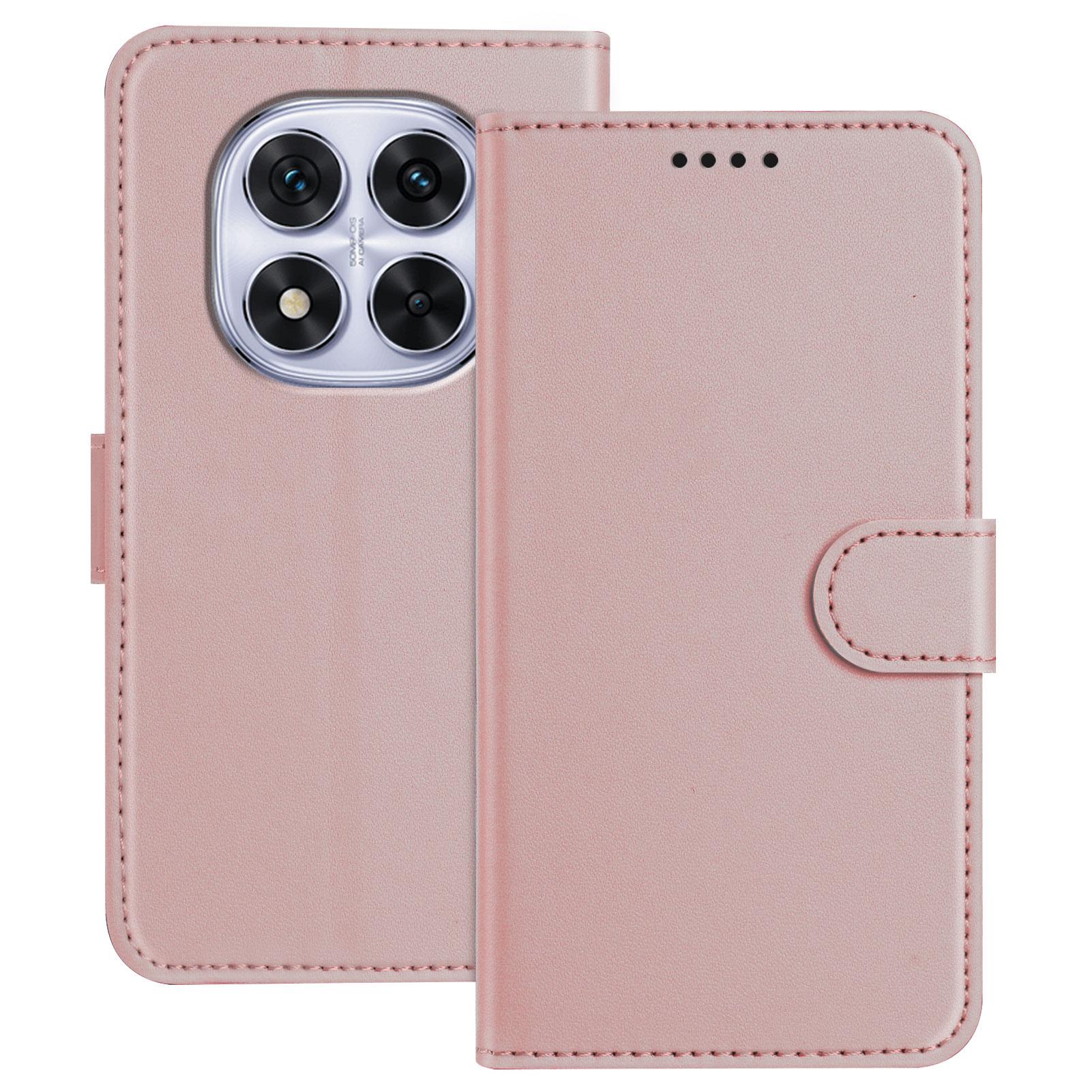 

For Xiaomi Redmi Note 14 Pro 4G Leather Case Wallet Stand Solid Color Anti Drop Phone Cover Rose Gold