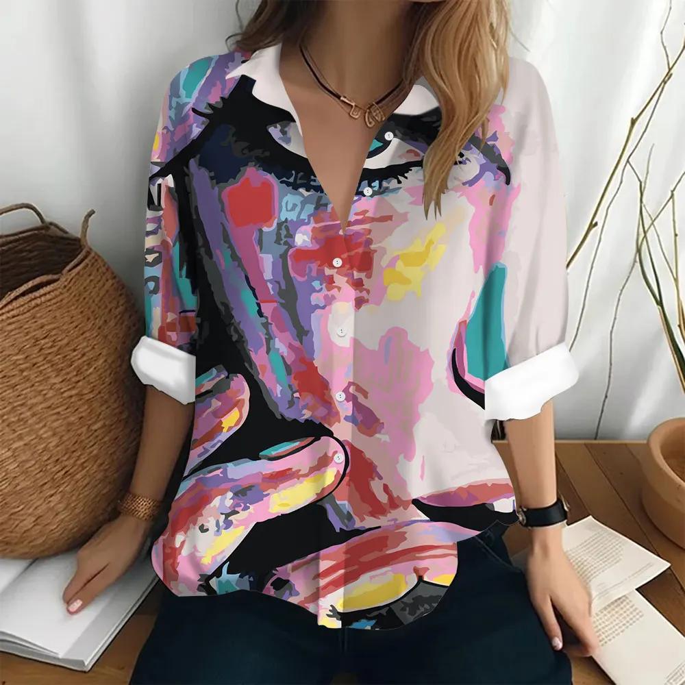 Women's Long Sleeve Shirt Painting Art Print Top Summer Women's Elegant Blouses Women's Fashion Top Loose Commuters Shirts