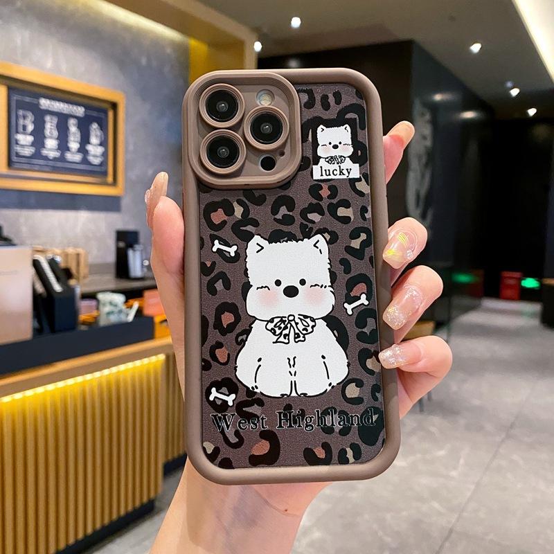 Japan and South Korea Cartoon Style Suitable for OPPO Reno14F Mobile Phone Case Personalized Leopard Print Puppy A3X Autumn and Winter New Anti-drop