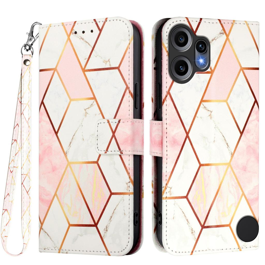 Etui na Nothing CMF Phone 2 Pro z paskiem, skórzane etui na telefon ze wzorem marmuru, z uchwytem na karty