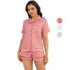 Women’s Pajamas Striped Lapel Shirts Drawstrings Shorts 2 Pcs Sleeping Suits Spring Summer Lounge Home Wear