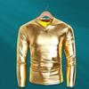 Erkek T-shirt Parlak Görünüm Düz Renk Uzun Kollu Üst V Yaka Slim Fit T-shirt Gece Kulübü Parti Performansı Kostümleri