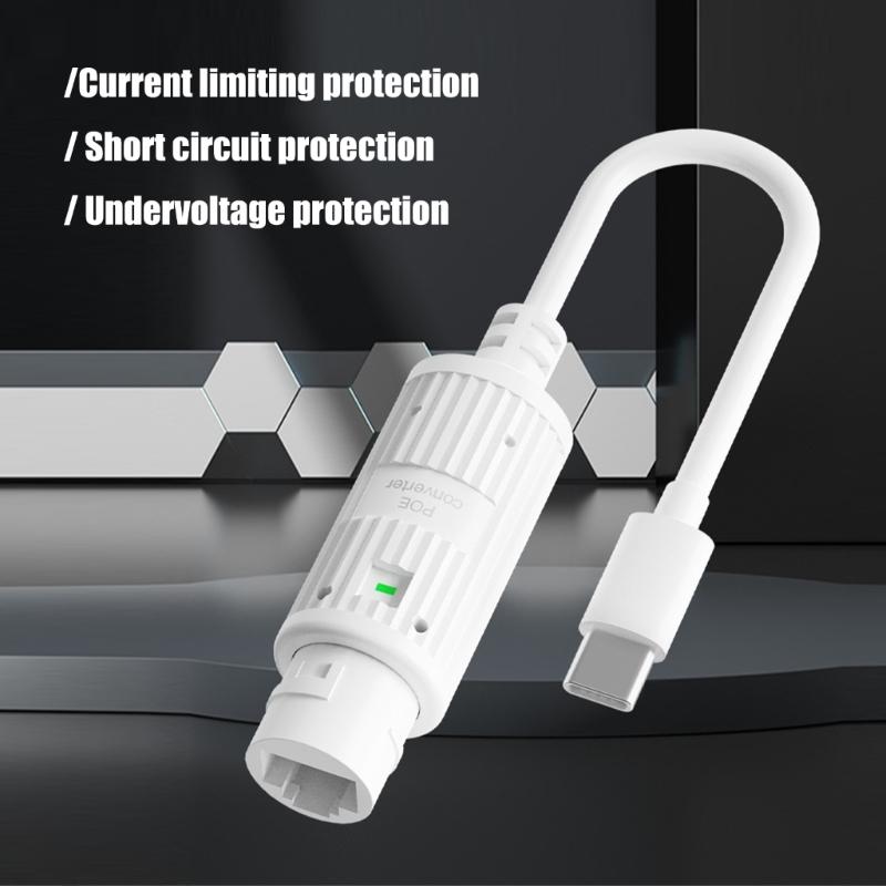 48V to 5V 2.4A POE Converter POE to Type C Adapter IEEE802.3af/at Standard 10/100Mbps Type C Power Over Ethernet Adapter