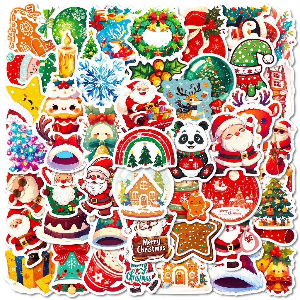 50 Christmas Day Cartoon Graffiti Stickers Christmas Hat Elk Diy Decorative Luggage Notebook Stickers