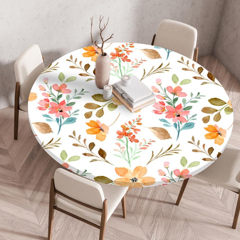 

Round Table Cover Waterproof Oil-Proof Tablecloth Elastic Kitchen Dining Wedding Party Table Cover Home Decoration (as the picture,Diameter 60cm)