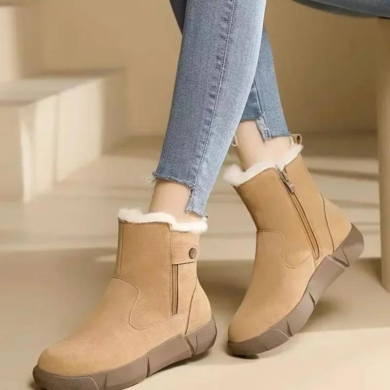Plus Warm Womens Ankle Snow Boots Elegant With Low Heels Winter Booties Shoes for Women Waterproof Non Slip Pu Anti Comfortable