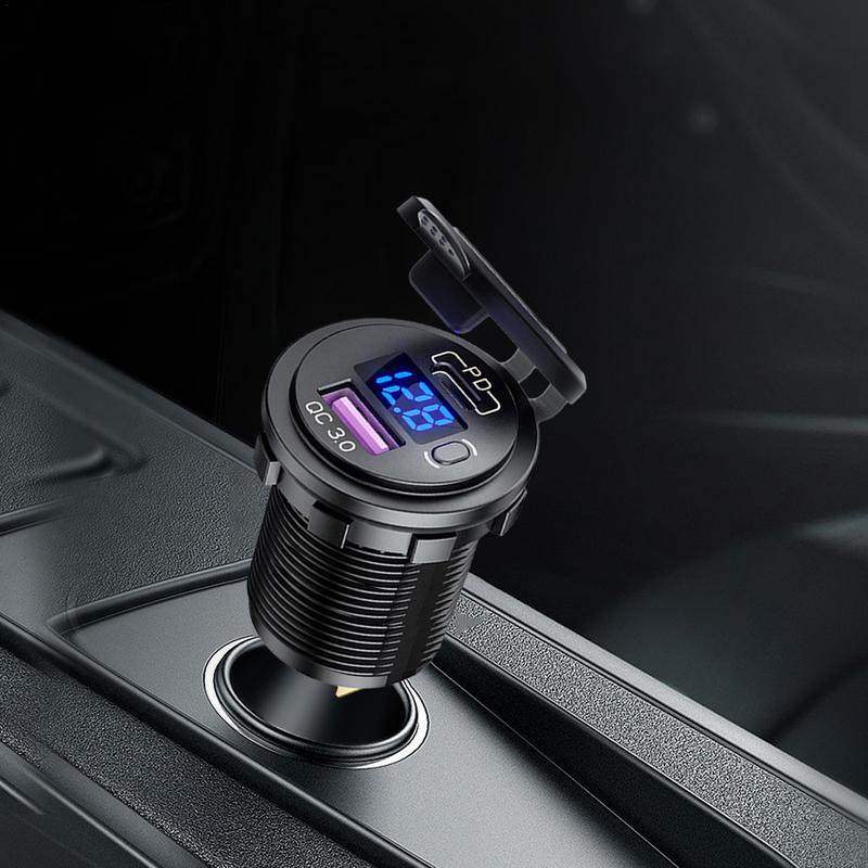 Car Phone Charger Fast Power Charging Block QC3.0 Type-C PD Dual Port Adapter With Digital Display Voltmeter Phone Car Charger