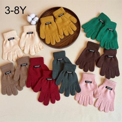 Winter Kinderhandschoenen 3-8 Jaar Meisje Jongen Warm Gebreide Vijfvingerige Buiten Kinderwanten Effen Kleur Handschoenen