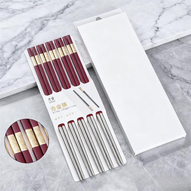 27cm/30cm Extended Alloy Chopsticks 10 Pairs Chopsticks Kitchen Tableware Chinese Sticks Anti Slip Heat Resistant Cute Chopstick