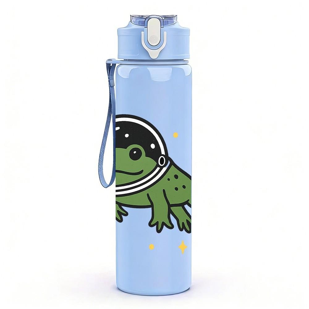 1PC Astronaut Frog Space Cartoon Print 750ml Color Plastic Sports Water Bottle Leakproof Flip Straw Lid Suitable for Sports Office Home Use