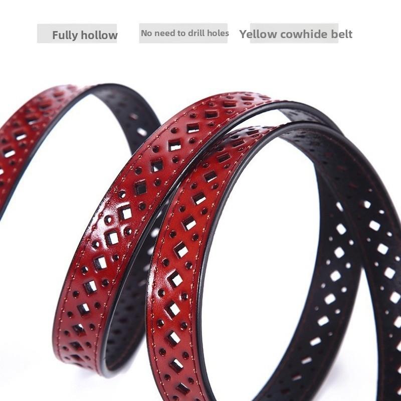 Mei Mary Cowhide belt women's genuine leather easiest for matchcut out decorative jeans belt no punching thin belt