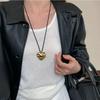 Korean Chic Heart Pleated Black Rope Necklace: Women's Adjustable Long Chain for Sweaters
