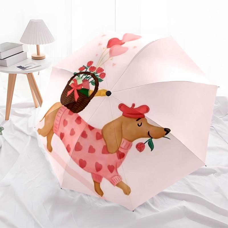 1pc Romantic Dog Automatic Folding Umbrella - Windproof Compact Travel Umbrella with Auto Open/Close, 8-Rib Heavy