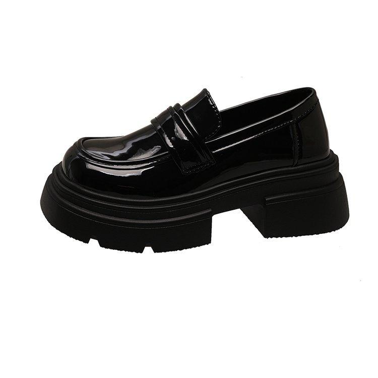 

New platform thick heel British style small leather shoes women s 2025 spring and autumn one-pedal single shoes black loafers 40