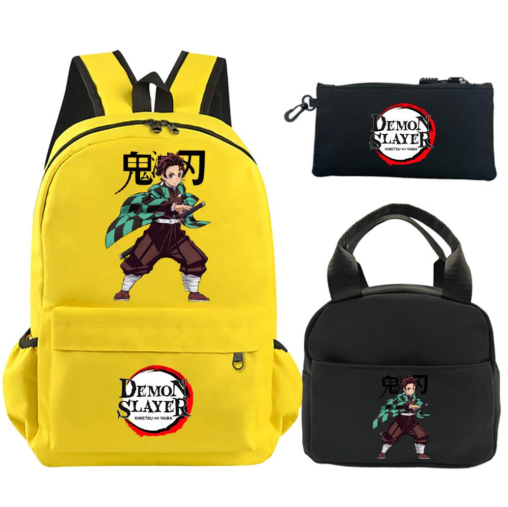 3Pcs/set Anime Demon Slayer Printed Backpack with Shoulder Bag Pencil Bag for Teenager Student Large Capacity Waterproof Schoolbag