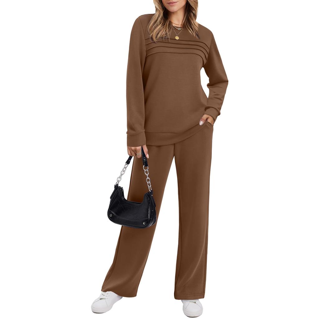 Damen Rundhals-Sweatshirt Weitbeinige Sweatpants Lässiger Anzug Sportbekleidungsset