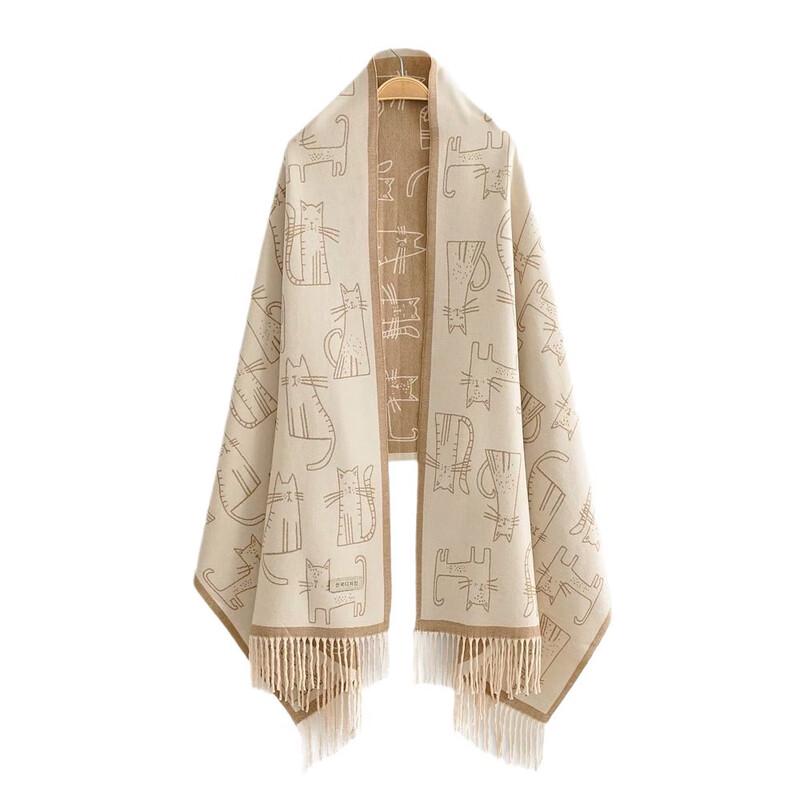 Women s Cute Cat Double-Sided Scarf
