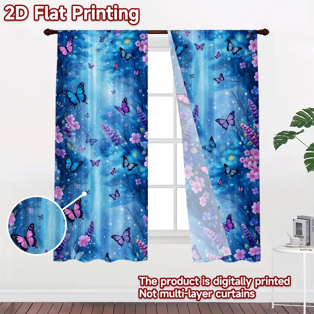2D FLAT PRINTING 2pcs Curtains (Without Rod) Butterfly Floral Fantasy Modern Pattern Curtains Versatile Durable Polyester