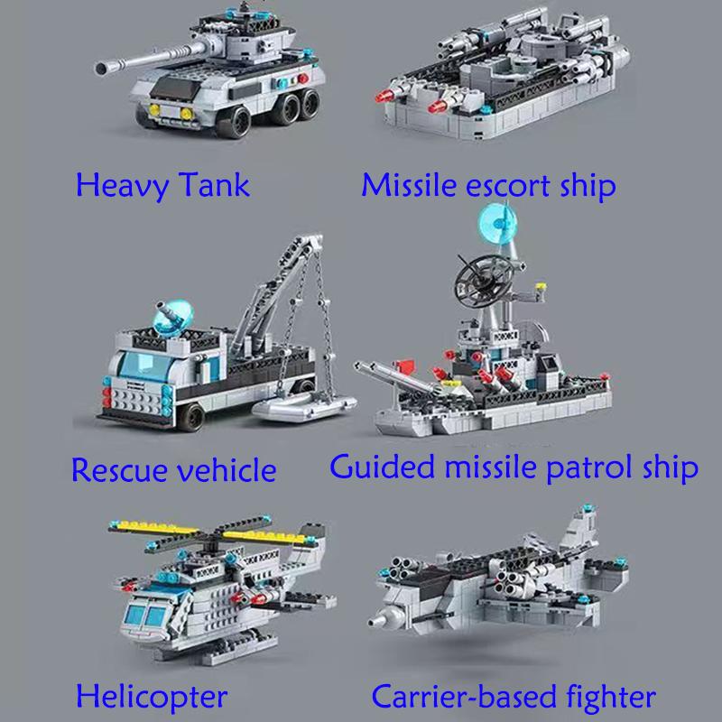Huge Size 1560PCS Navy War Ship Army Ship Model Warship 6 In 1 Multi-Shape Combination Building Blocks Toys For Kids