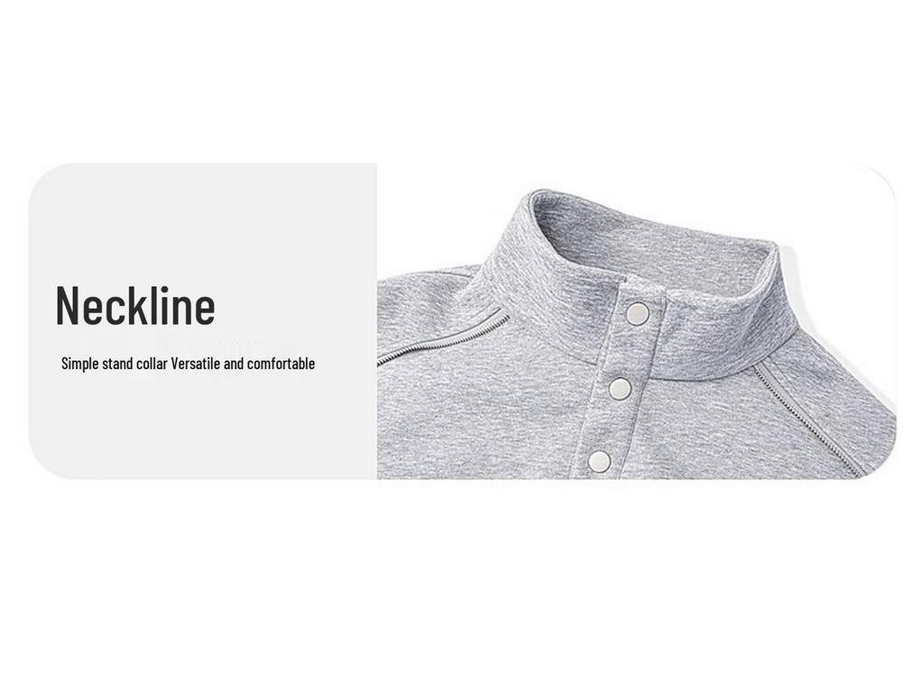 Men's Heavyweight 400g Cotton Stand Collar Hoodie - Autumn High Street Loose-Fit, Versatile Casual Half-Button Design