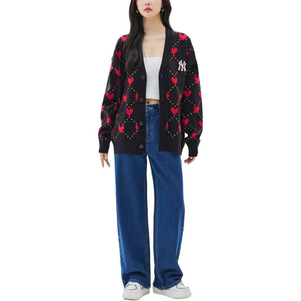 MLB Knitwear Women's Black V neck Moderate Cardigan 3AKCH0134-50BKS