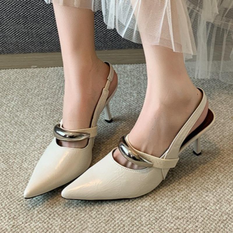 2025 Summer French Pointed Stiletto High Heel Closed Head Sandals Women's New Temperament One-line Strap Single Shoes Plus Size