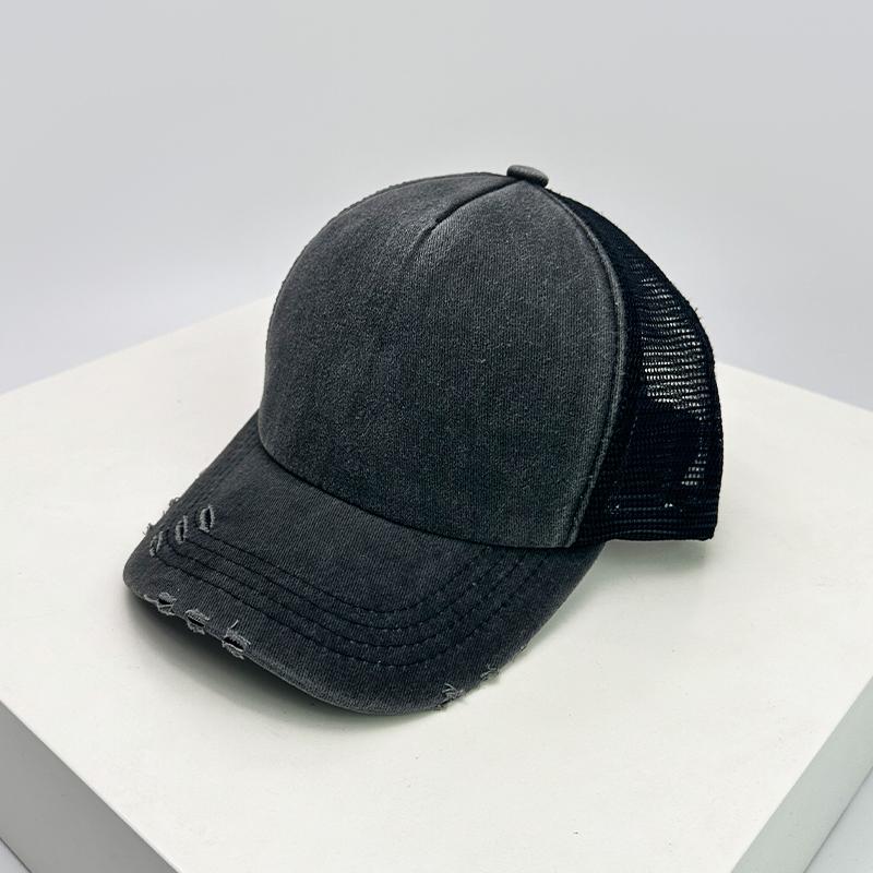 New Unisex Block Broken Baseball Hats Distress Breathable Mesh Sunshade Retro Trucker Caps Versatile Simple Fashion